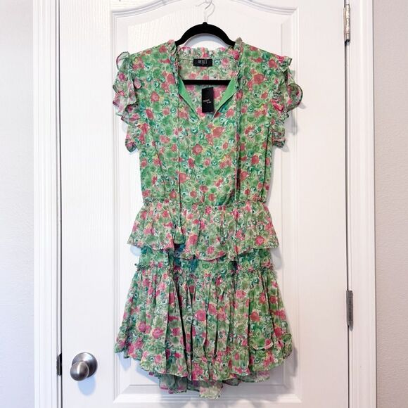 Reset by Jane Green Floral Tiered Ruffle Joelle Mini Dress NWT Size Medium - Picture 1 of 12